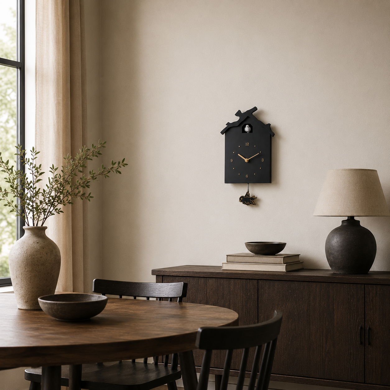 Horloge Coucou Moderne Noire