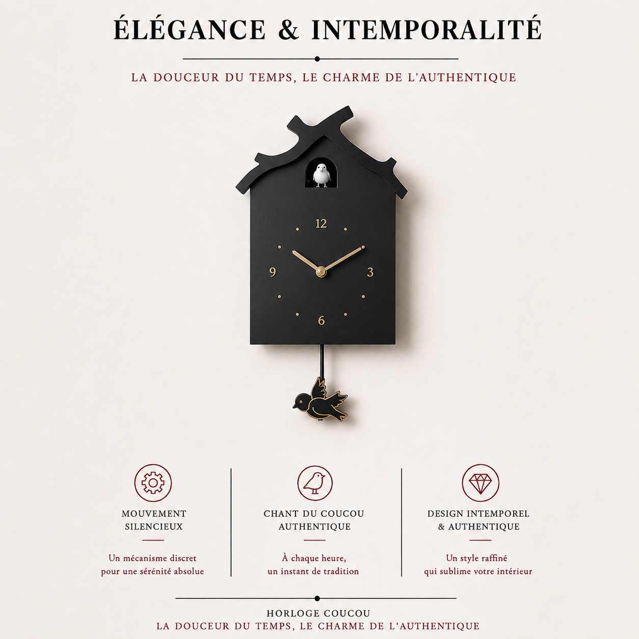 Horloge Coucou Moderne Noire