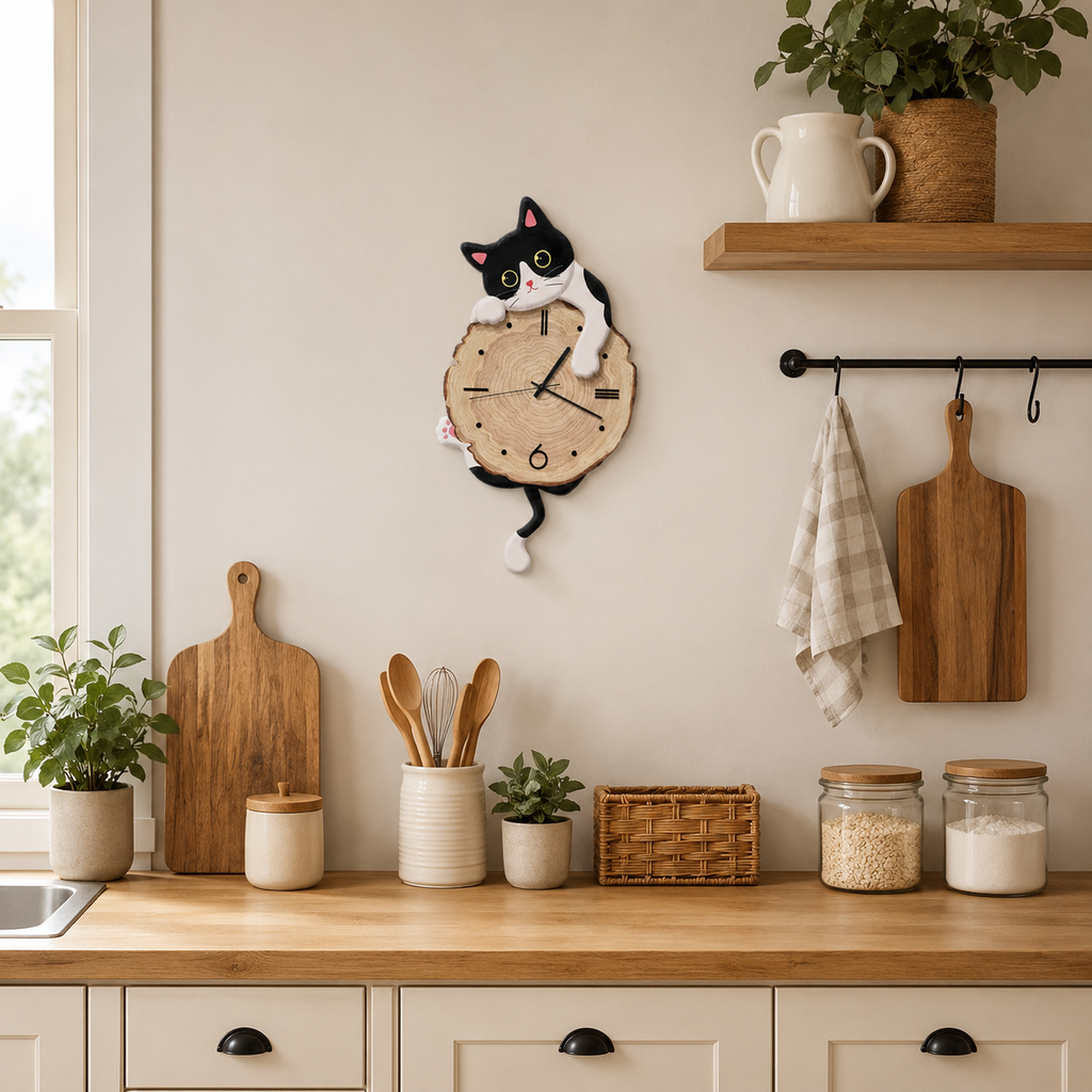 Horloge Murale Chat Wood
