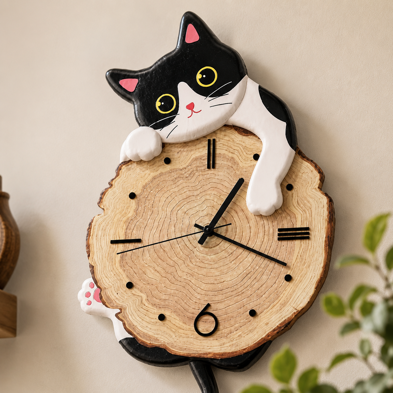 Horloge Murale Chat Wood