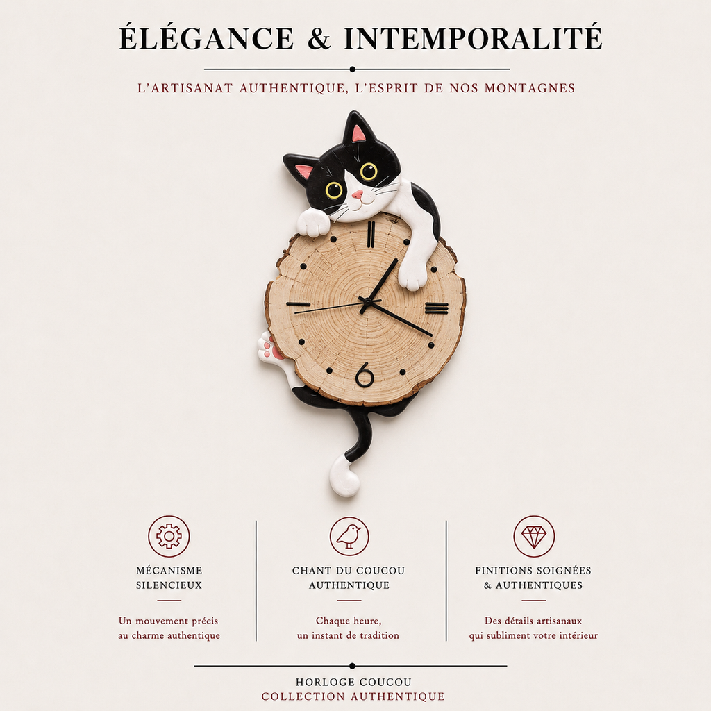 Horloge Murale Chat Wood