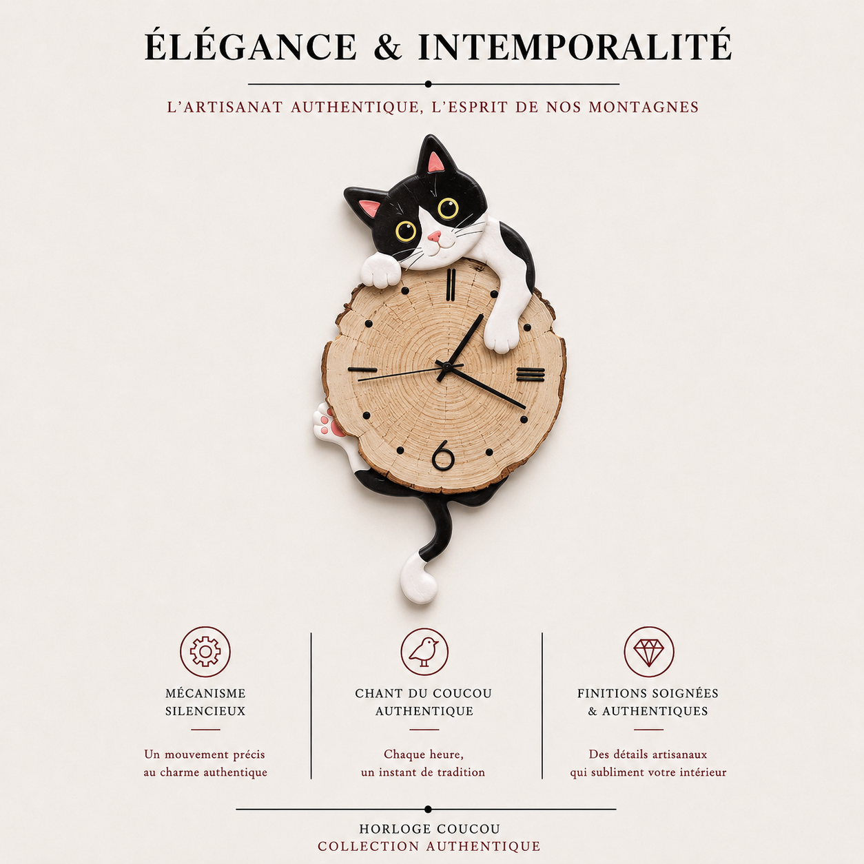 Horloge Murale Chat Wood